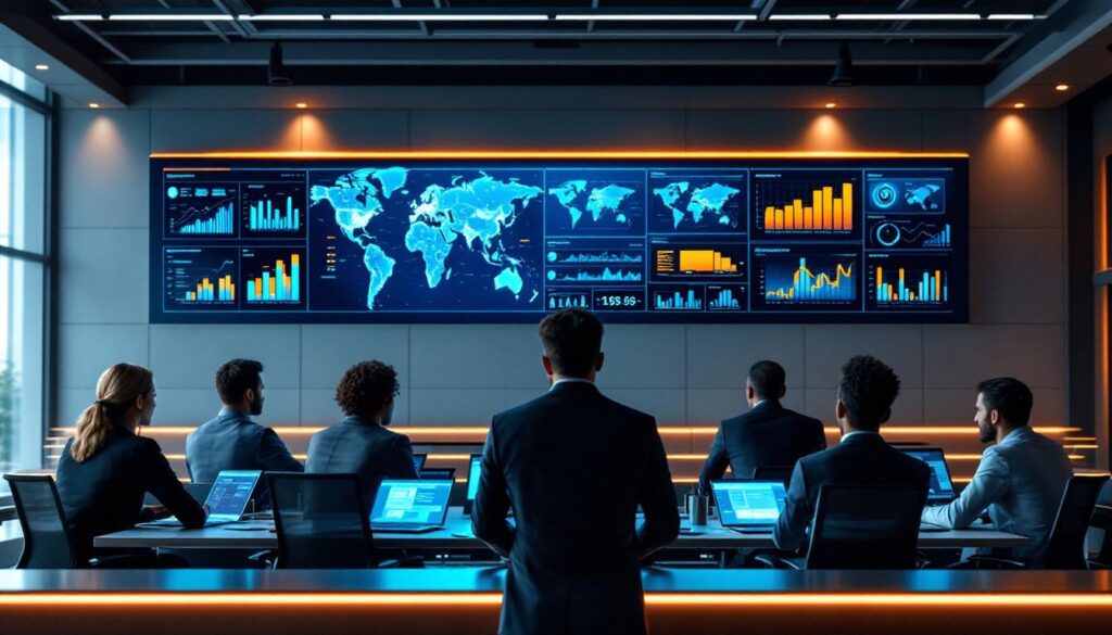 Supply chain disruption mitigation visualization showing resilient logistics networks with multiple nodes and backup pathways for industrial distribution operations