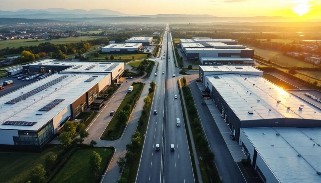 Modern European logistics warehouse facility showcasing technological integration and strategic location considerations for logistics real estate investment in 2026