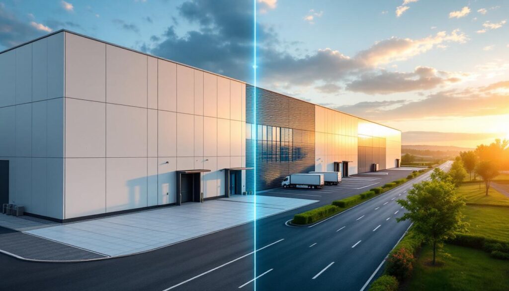 Modern digital marketplace platform showcasing warehouse listings for skladové priestory prenájom across Slovakia's industrial logistics corridors